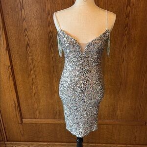 Silver Sequin Mini Dress